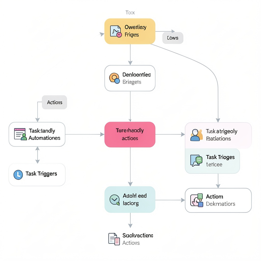 Workflow automation diagram showing task triggers and actions